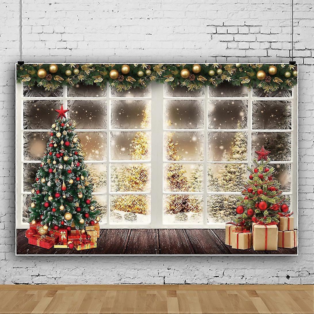 7x8ft Christmas Backdrop, Merry Christmas Tree Photo Photography Backdrop, Forest Window Xmas Backdrop For Party Decoration Banner