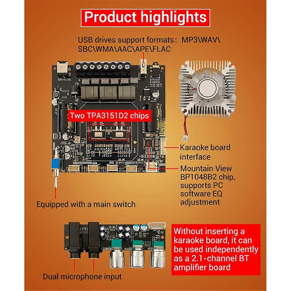 -DAM L1 Digital Power Amplifier Board Stereo 2X220W&350W Subwoofer Bluetooth Amplifier Module with Shielded Wire A