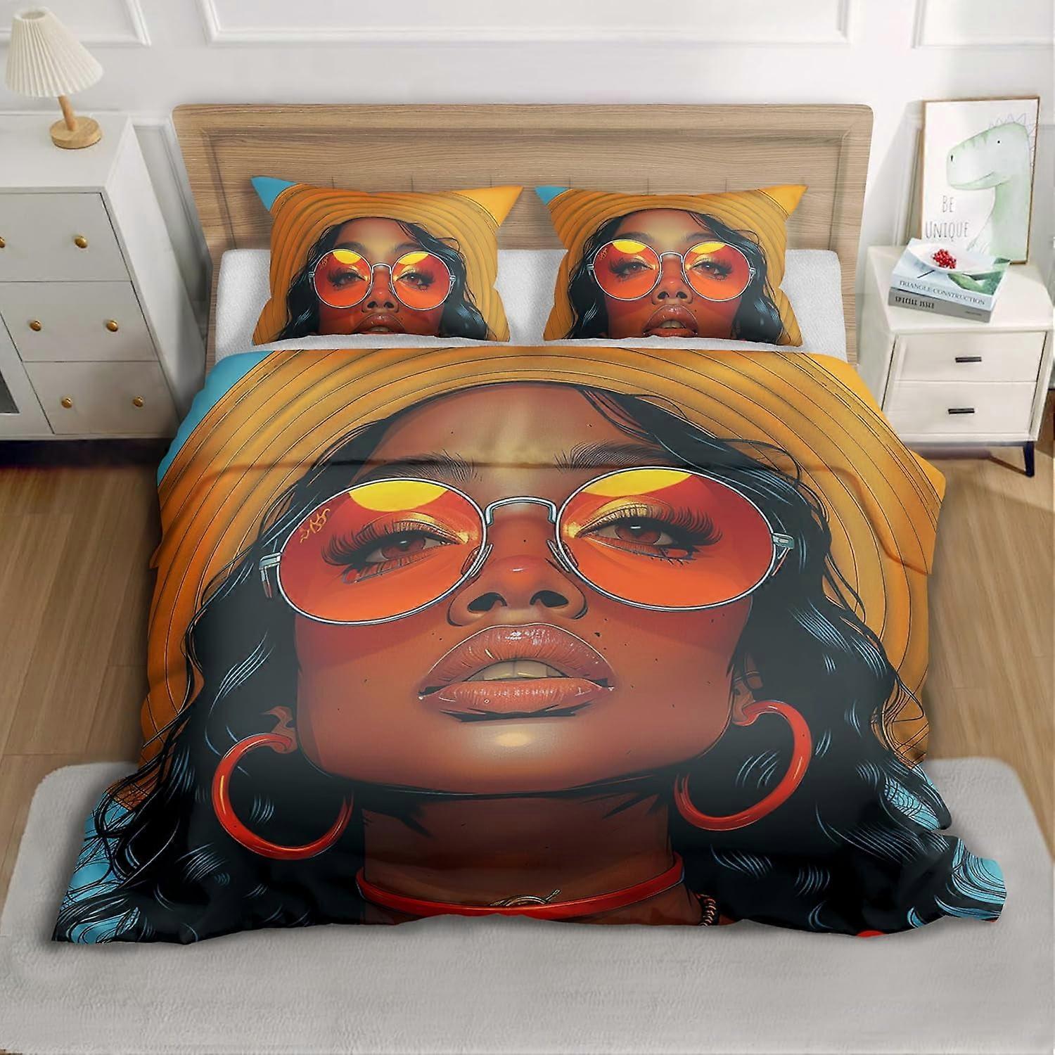 i689 3-Piece Twin Comforter Set with African Cartoon Patterns - Twin Size Microfiber Bedding Sets Includes 68&quot;x90&quot; Comforter and 2 Pillowcas