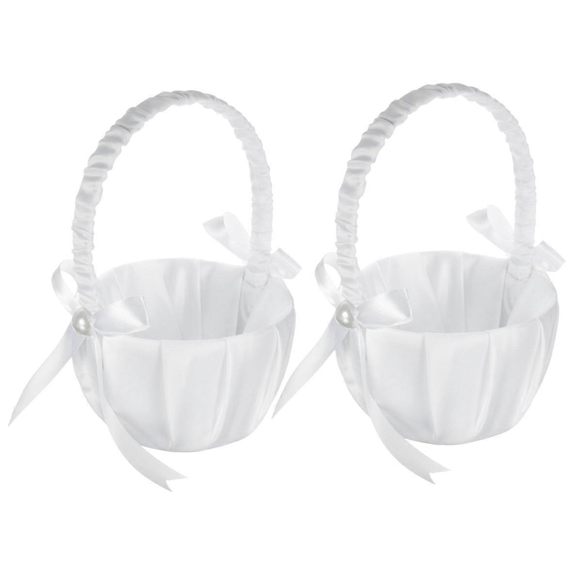 2er-Pack Hochzeits-Satin-Blumenkorb, romantischer Bowknot-Party-Blumenmädchen-Korb