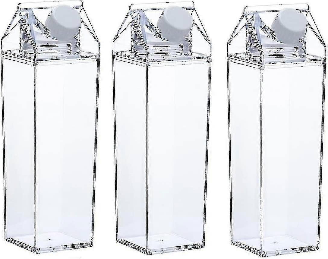 3 Pack Milk Carton Bottle Clear Square Milk  Plastic Leak Proof Cup