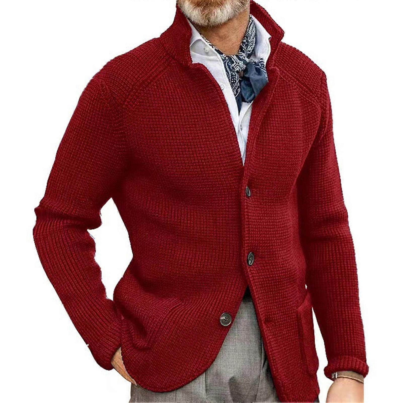Höst vinter stå krage kofta kostym förtjockad stickad kostym jacka för män