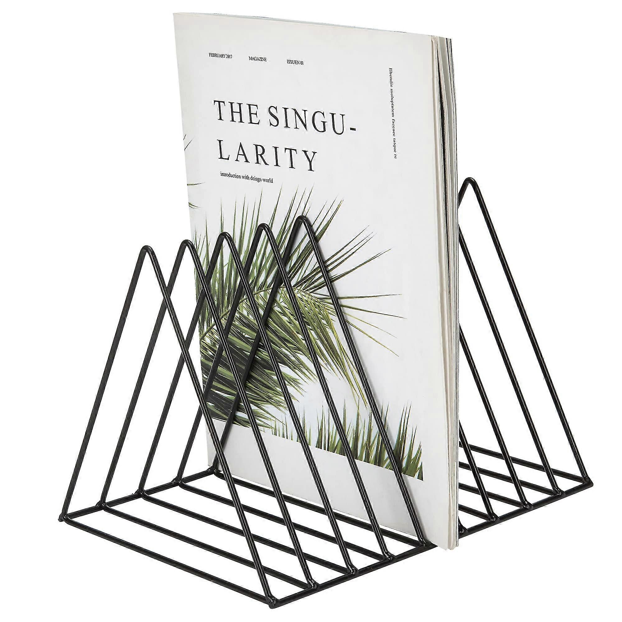 Magazine Rack Metal Bookend - Triangular Magazine Newspaper Holder With 9 Slots For Home, Bookshelf, Bathroom