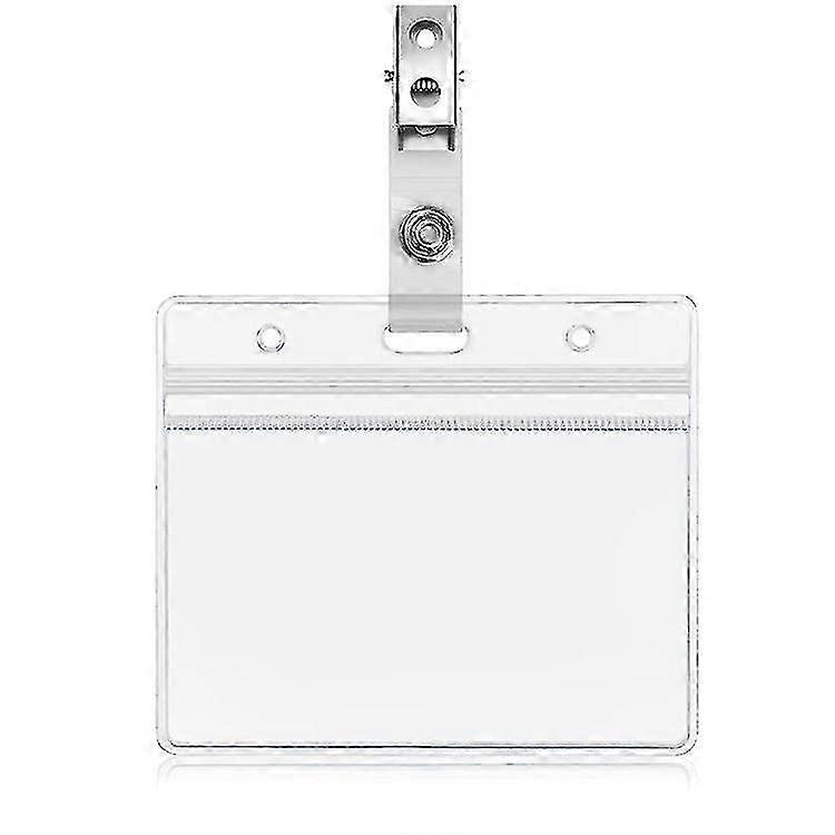 10 Pcs Plastic Badge Holders Name Tag Clear Badge Id Card Holders And Crocodile Style Metal Badge Clips With Waterproof