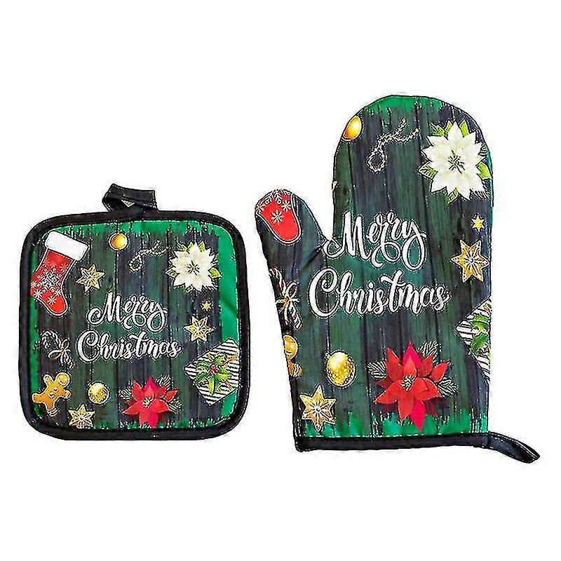 Christmas Oven Mitts And Pot Holders Sets For Kitchen For Cooking Baking Gift(c, Style)