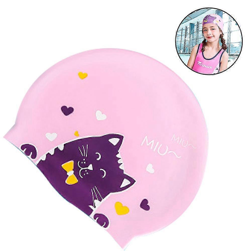 Silicone Kids Swimming Hat - Pink Cat