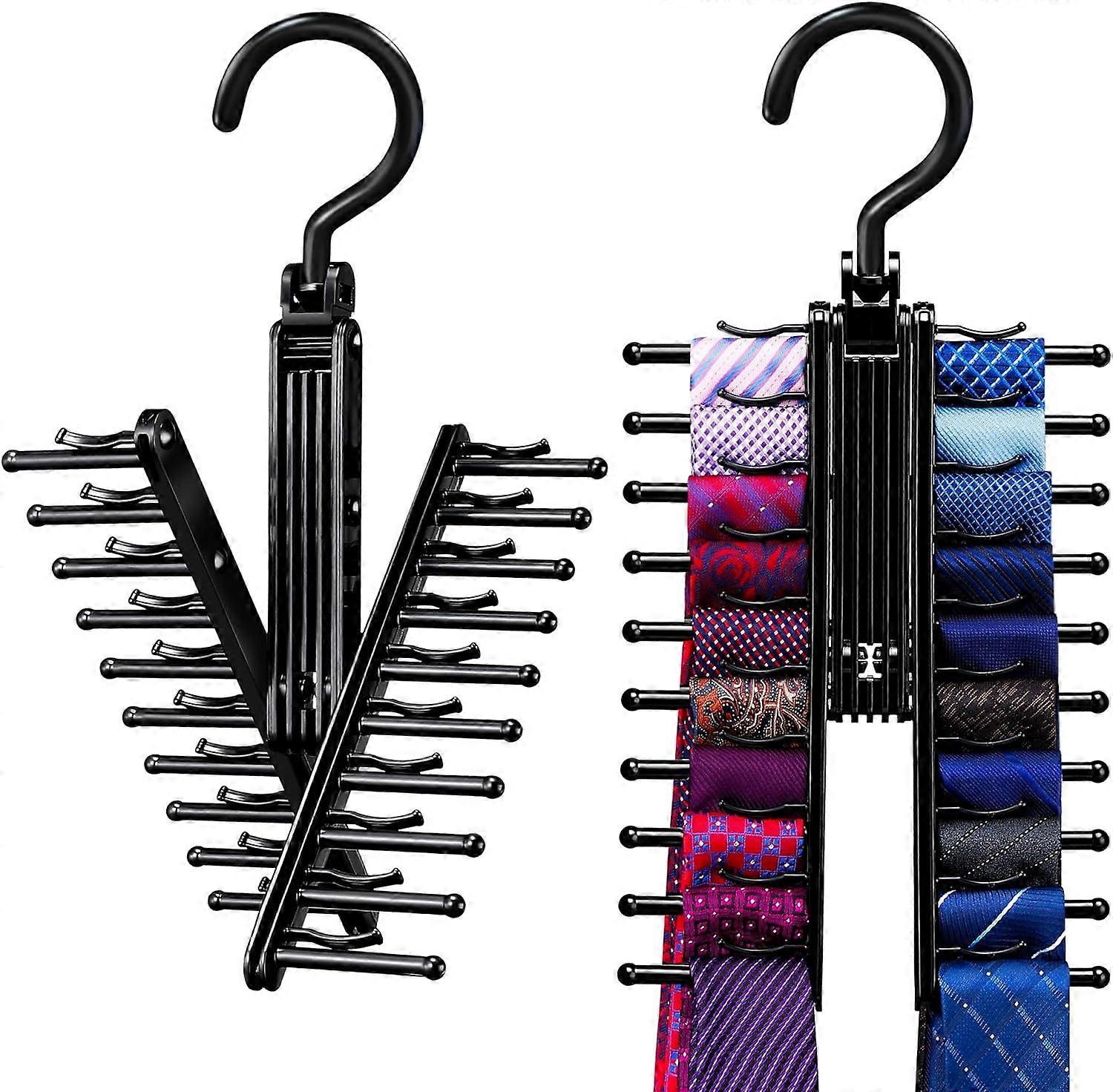 2 PCS Tie Rack Holder,Rotate to Open/Close Tie and Belt Hanger with Non-Slip Clips,360 Degree Swivel Space Saving Organizer