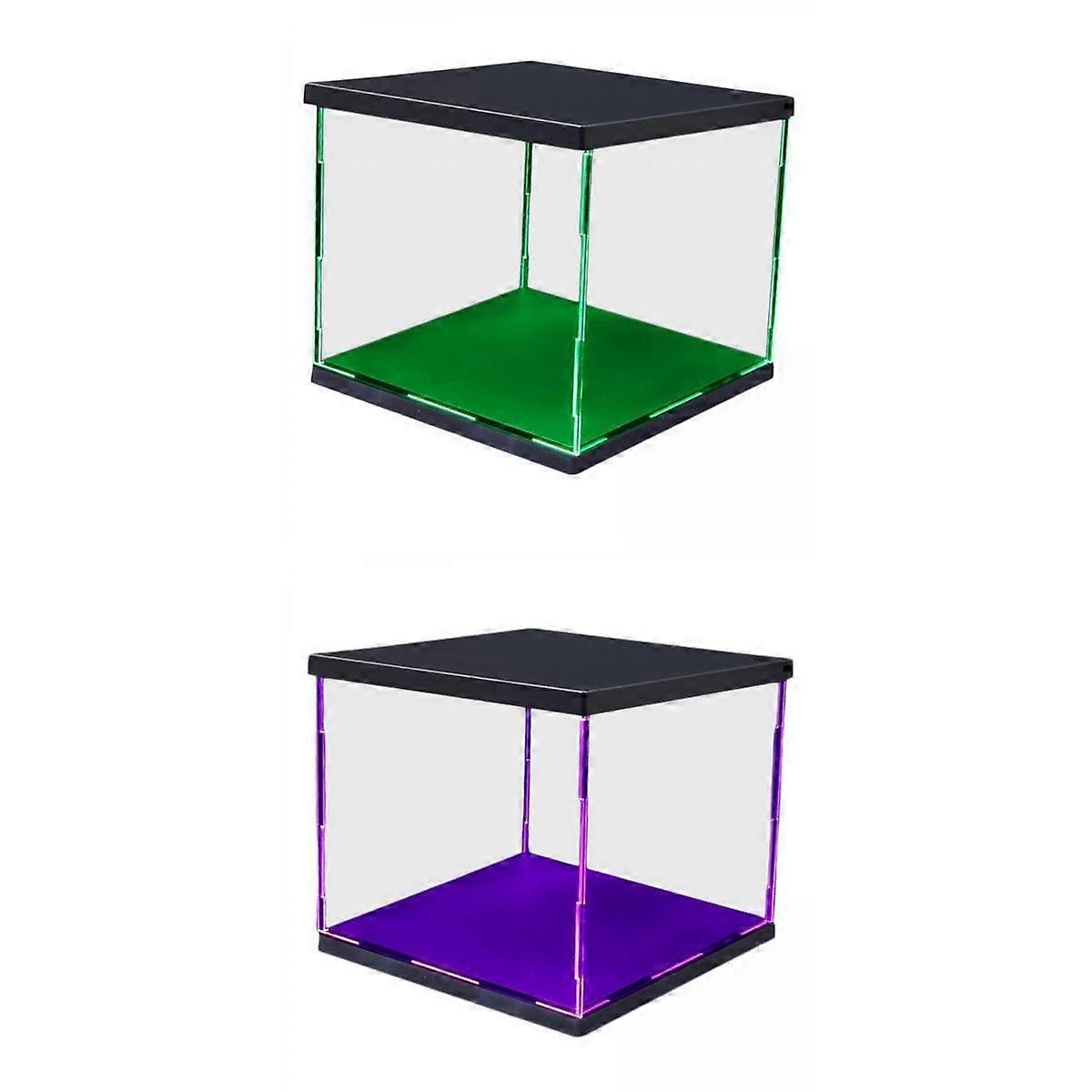 2pcs Clear Plastic Display Showcase, with LED Light Box for Model Dustproof