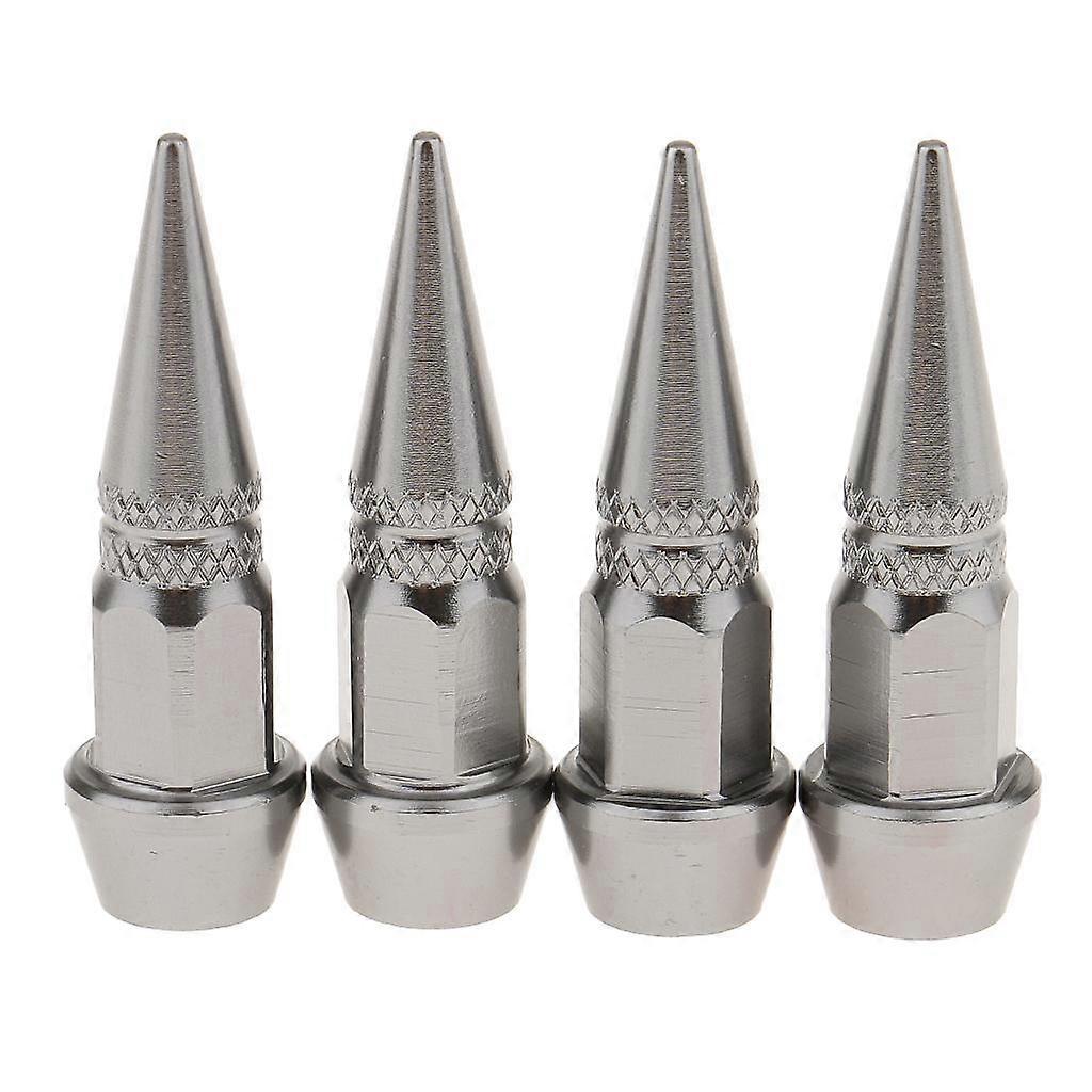 4x Long Spiked Valve Stem Caps Metal Thread Kit/Set For Wheel/Tires Titanium