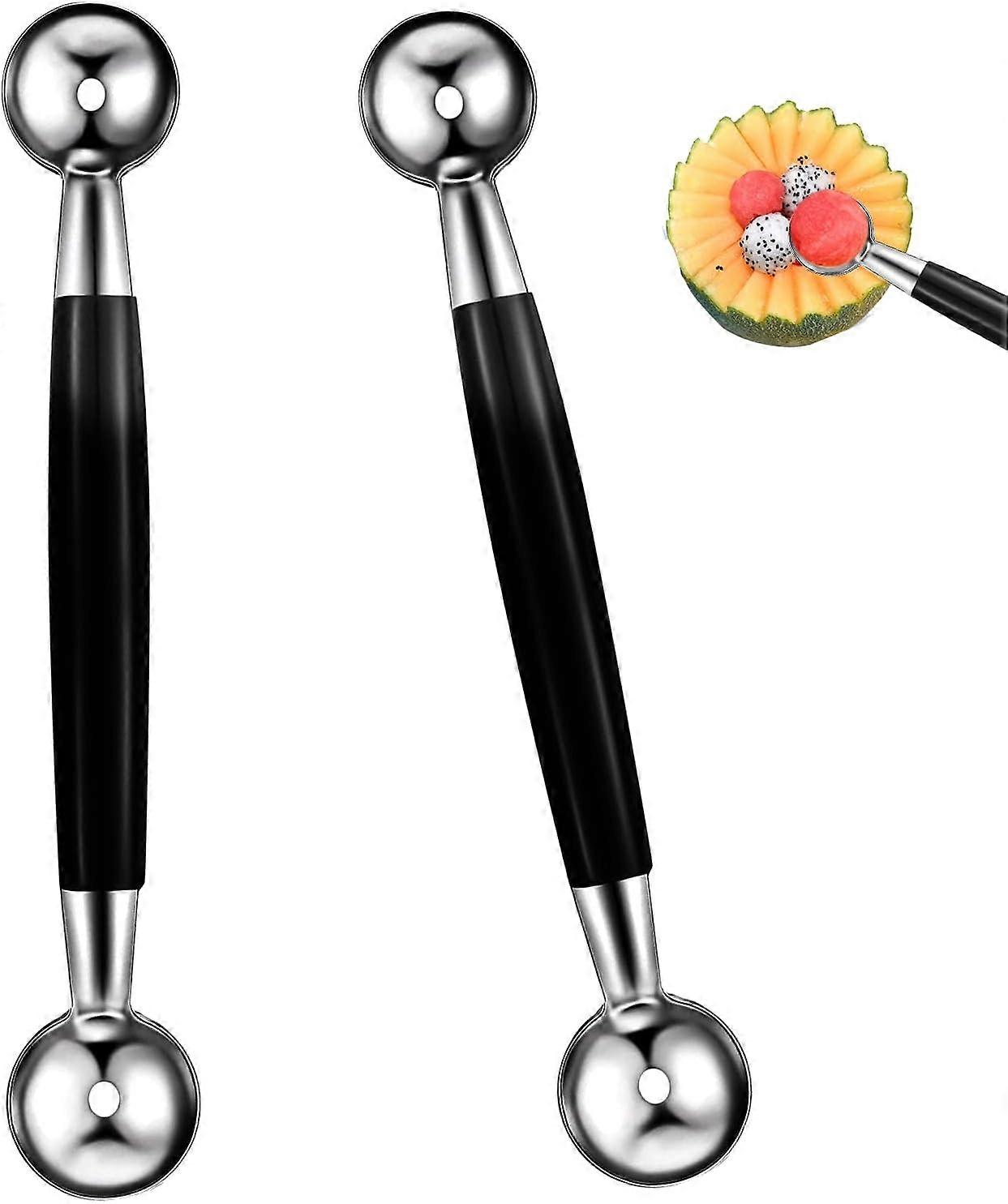 2 stk dobbeltsidig melonballer, runde melonkuler fruktballer scoop melonballer baller scoop rustfritt stål melonballer melon baller melon scoop