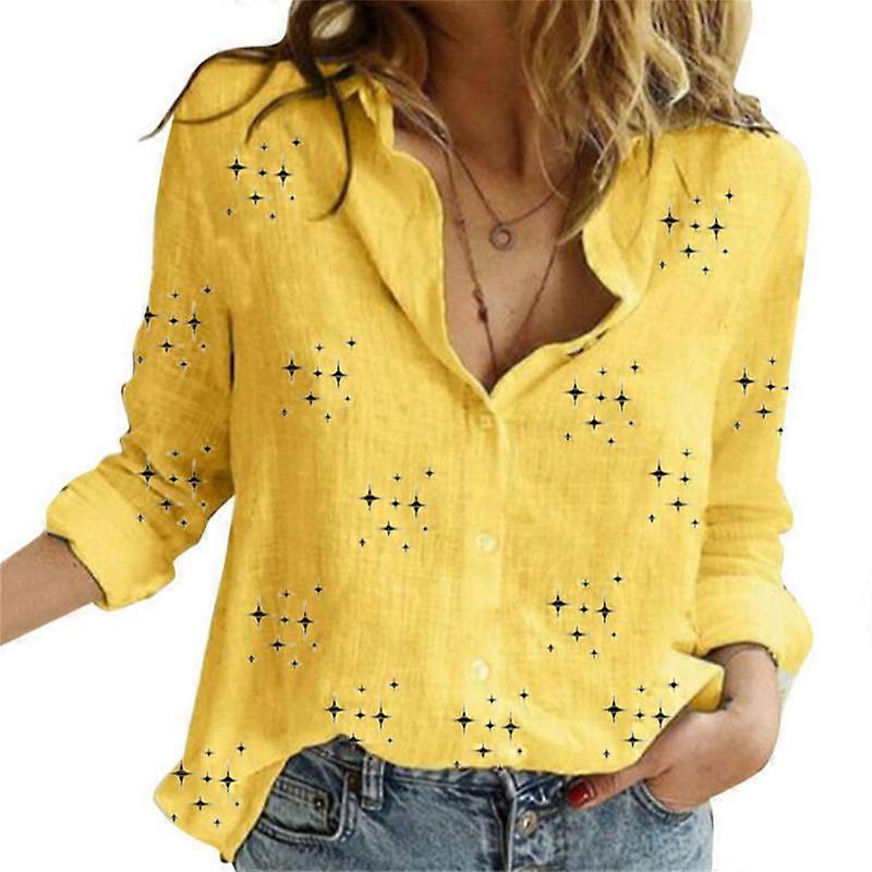 Womens Cotton Button Down Shirt Casual Long Sleeve Loose Fit Collared Linen Work Blouse Top
