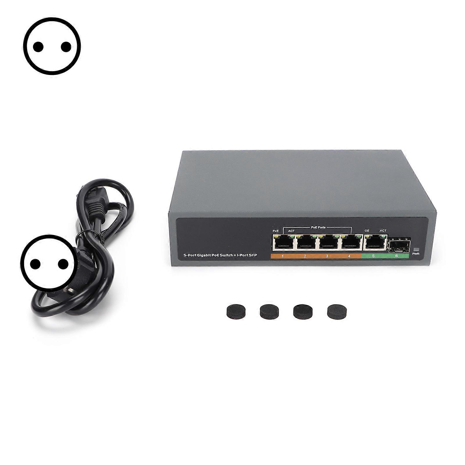 POE Switch 5 منافذ واجهة الألياف الضوئية جيجابت SFP كاملة IEEE802.3af / at 65W جهاز شبكة 100 × 240VEU