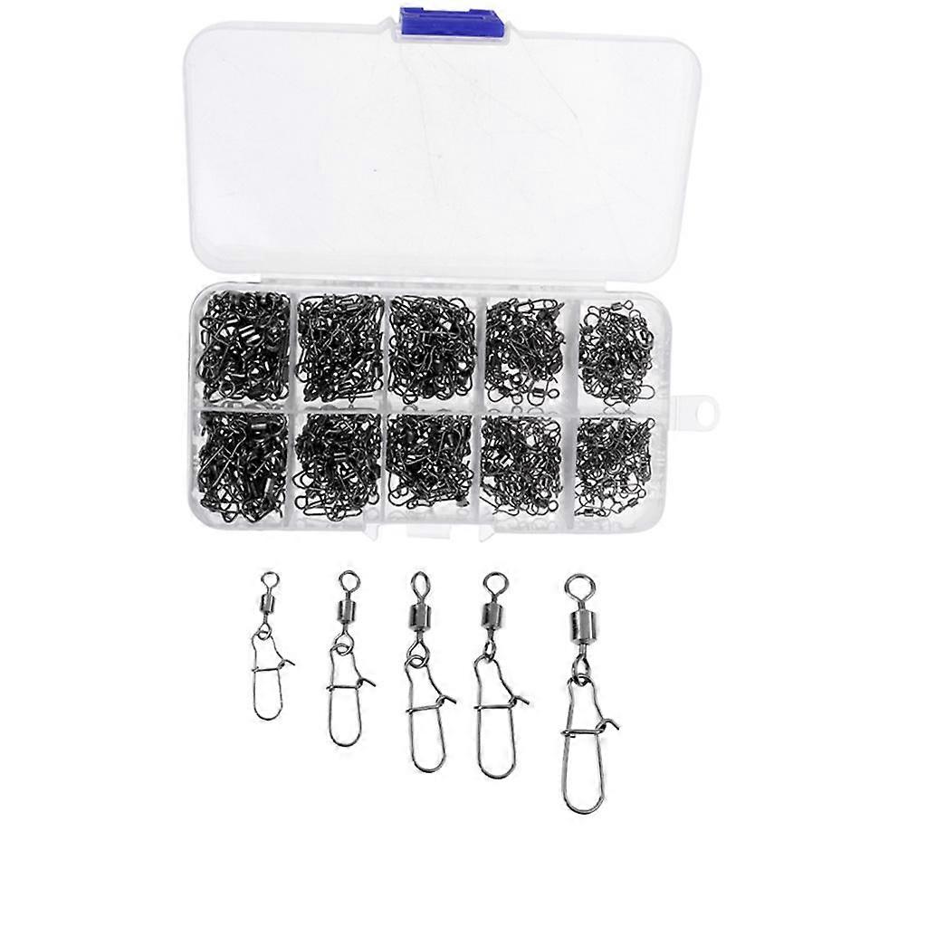 210Pcs Rolling Swivels Ring Fastlock Fishing Pin Snap Connector Accessories - 5 Sizes