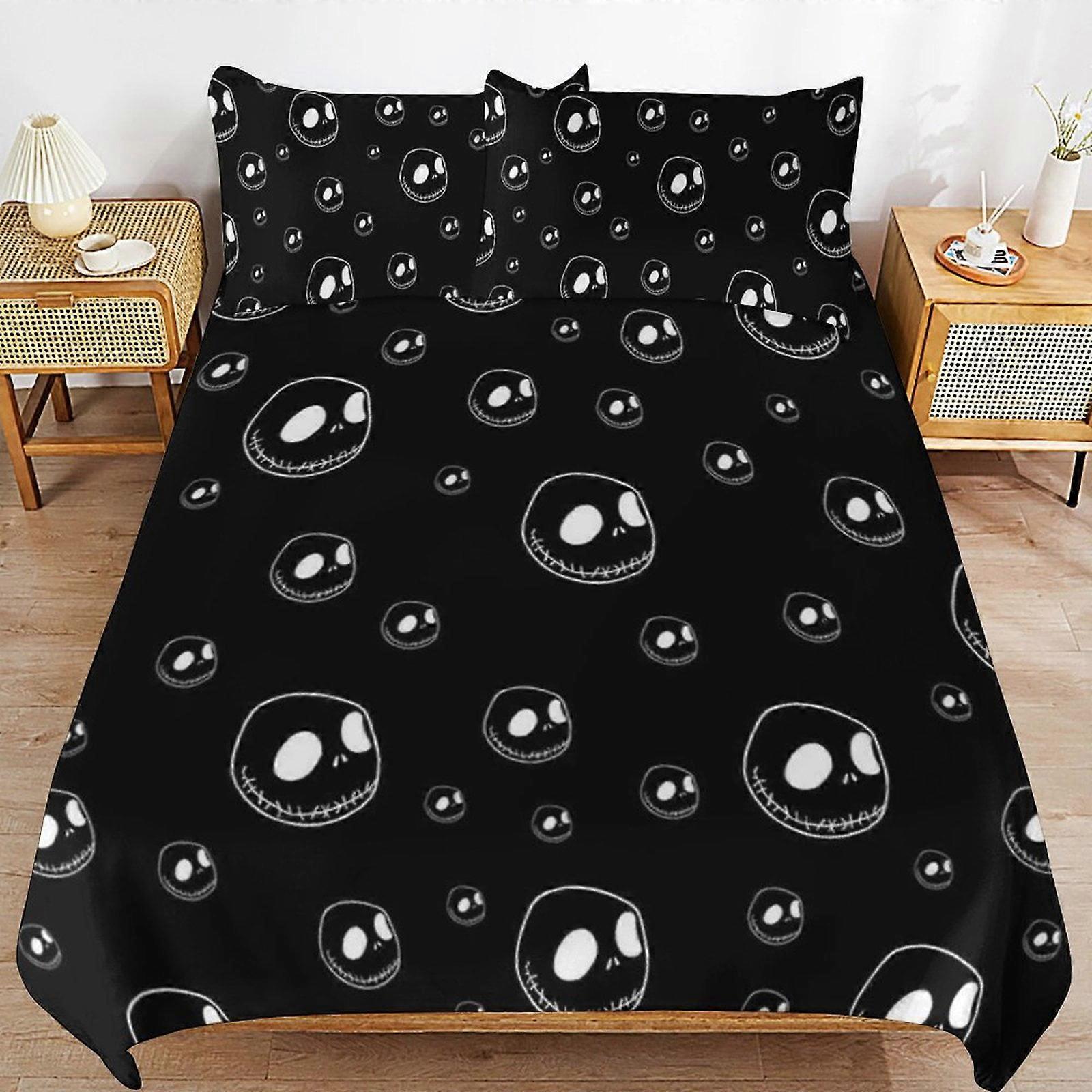 סט מצעים SX378 סיוט לפני חג המולד סט מצעים כיסוי שמיכה נוח וקל משקל מצעים מצוירים 3 חלקים (כיסוי שמיכה אחד ו -2 כרית