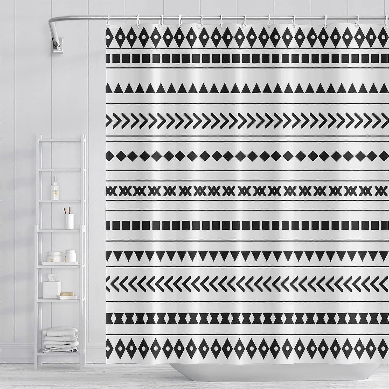 黒と白の生地のバスルームシャワーカーテン自由奔放に生きる抽象的な幾何学模様の防水ポリエステルシャワーカーテン現代のミニマリストの芸術的なAESのための