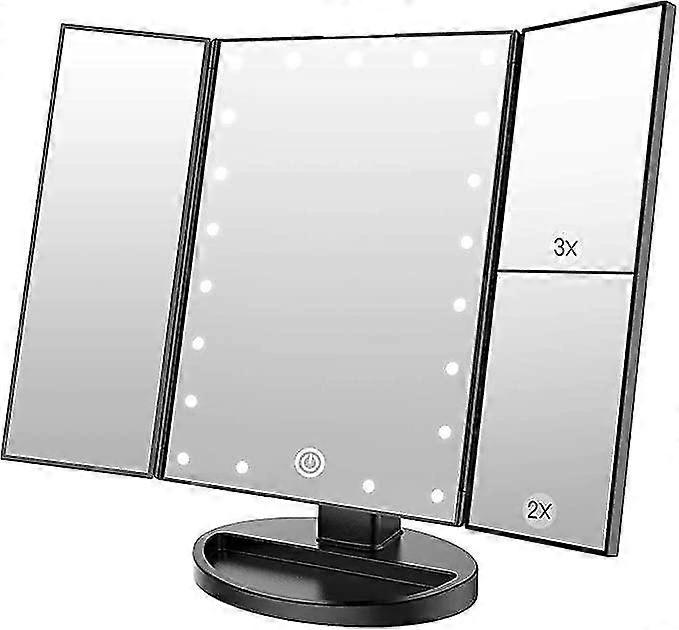 Makeup Mirror with 21 LED Lights, Dual Powered 2X/3X LED Lighted Magnifying Mirrors (Black)