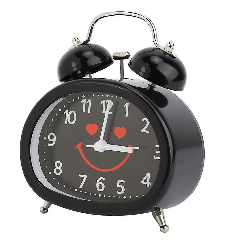 Luminous Alarm Clock Double Bell Cute Smiley Face Bedside Clock (Black)