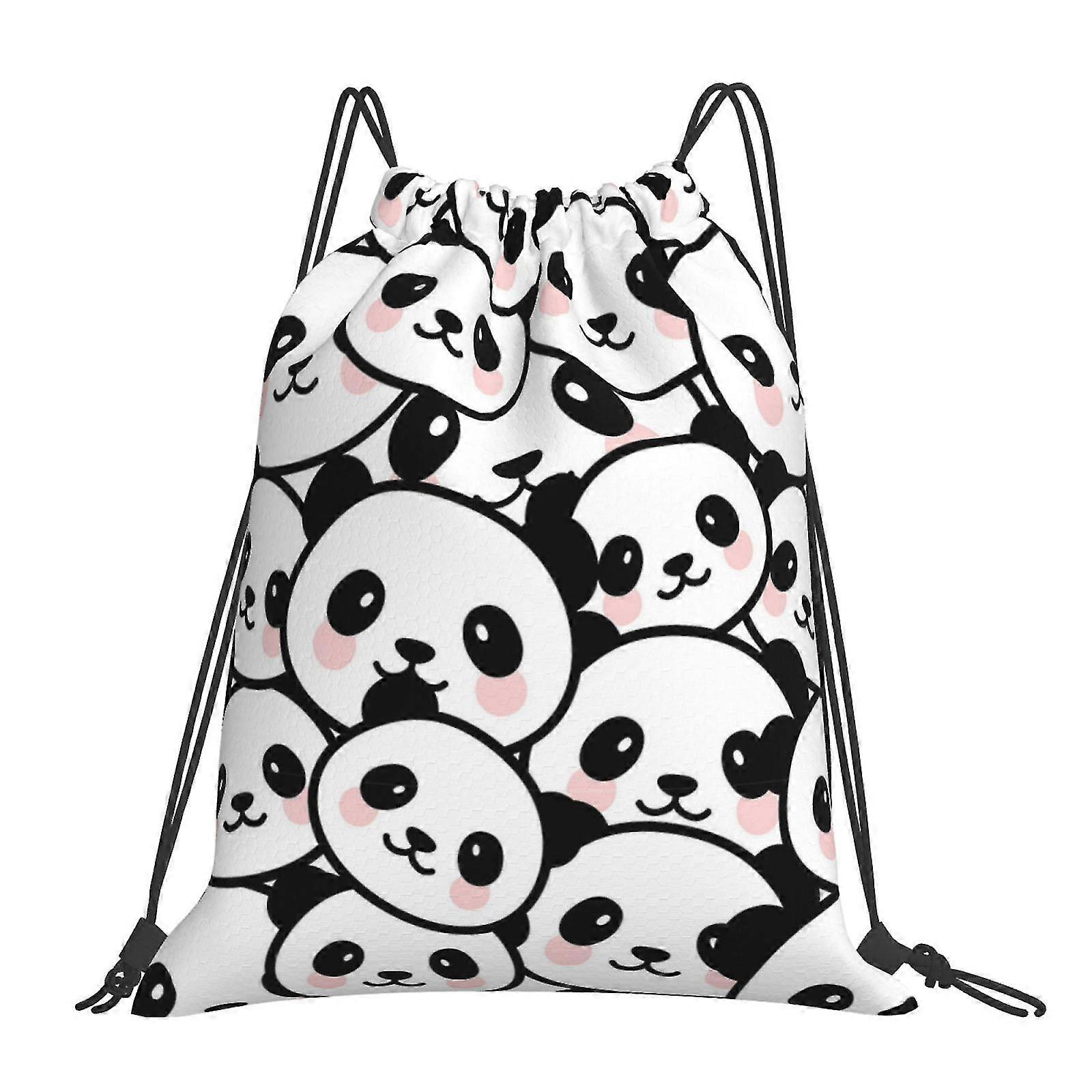 かわいいパンダ(1)巾着バックパック防水ジムバッグパーティー旅行スポーツ収納用使用