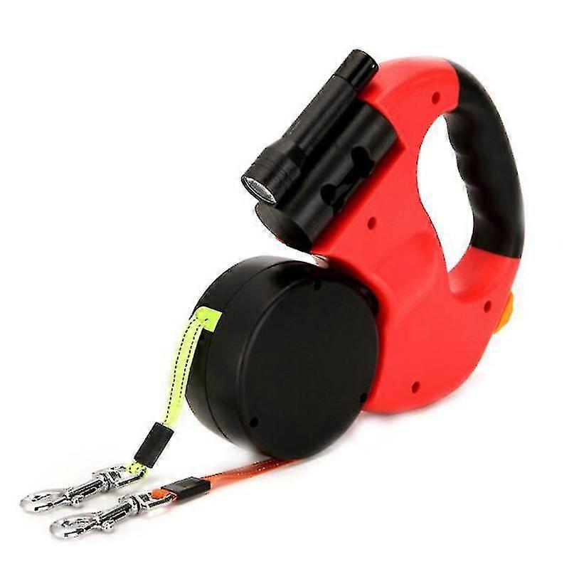 Red Dual Retractable Dog Leash - Heavy Duty Double Headed Extendable Dog Leash For Small Medium Dogs Walking Training, With Led Flashlight Walk 2 D