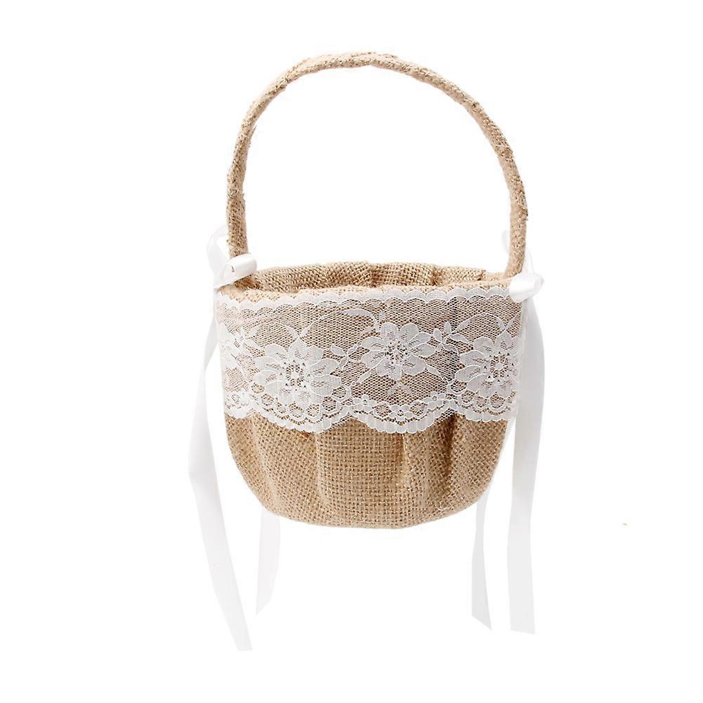 Romantic Burlap Lace Decor Petals Storage Flower Container Basket for Wedding
