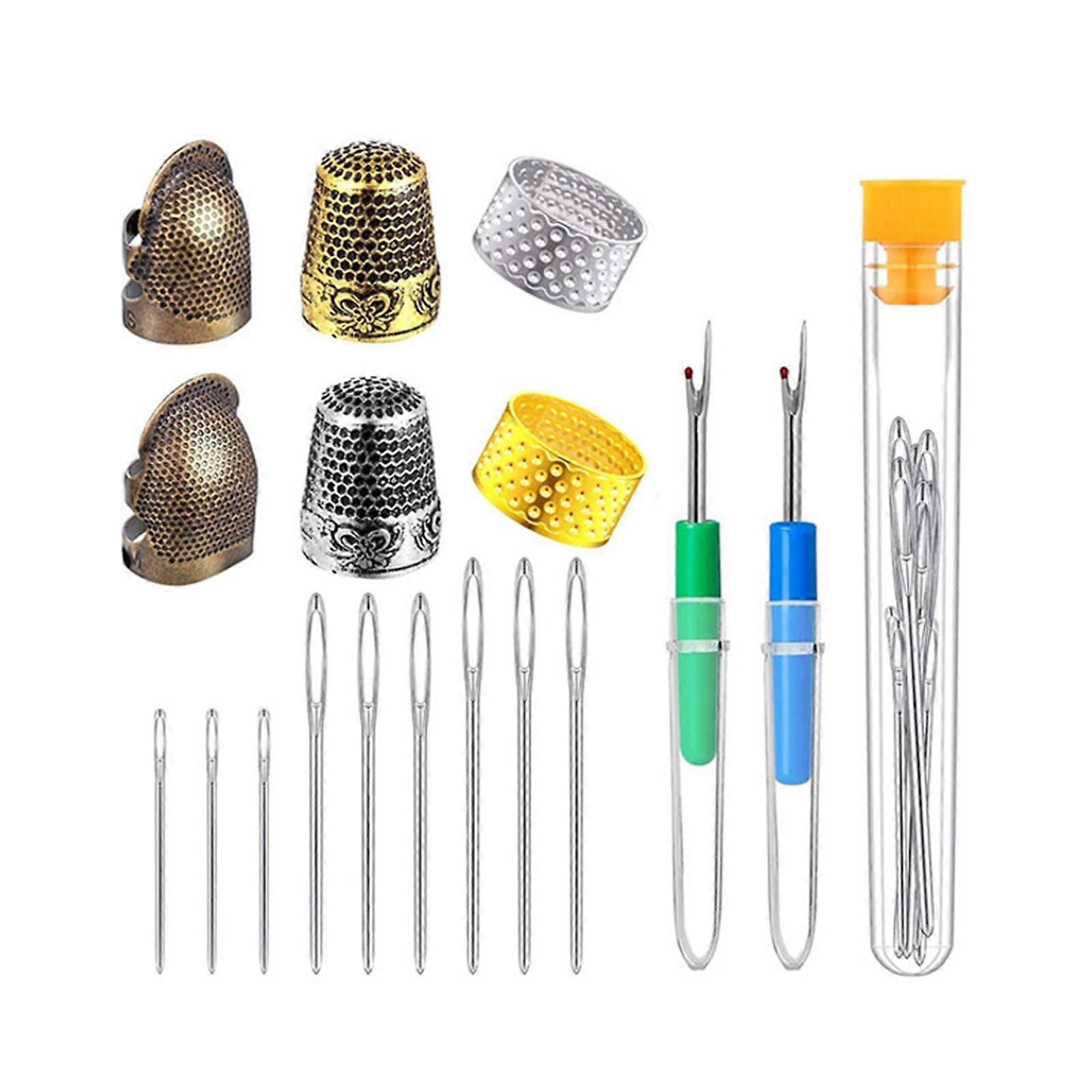 Big Eye Stitching Needles Finger Protectors Thread Cutters Sewing Craft Kit