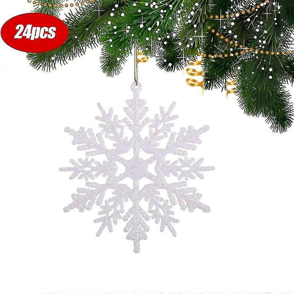 24pcs Snowflake Christmas Tree Decorations Glitter White