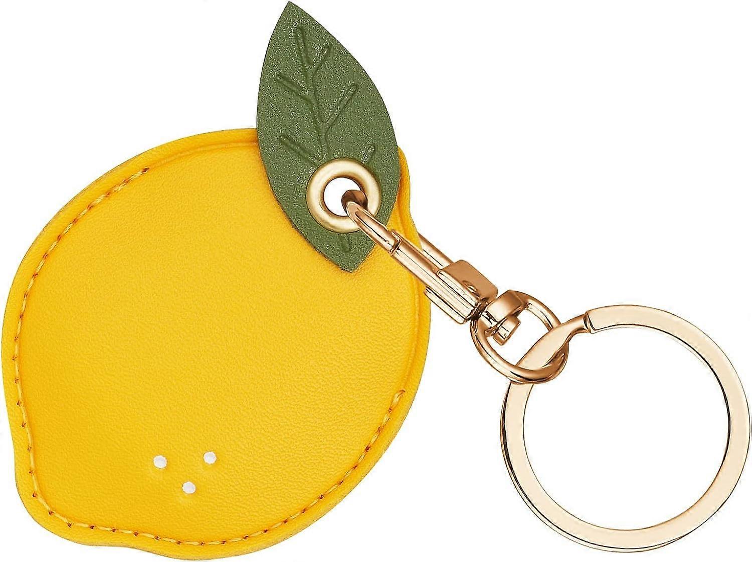 Airtag Keychain, Cute PU Cases for Apple AirTag, Portable Key Finder for Kids Pets Keys, [Access Control Key Ring] (Airtag Not Included) (Lemon)