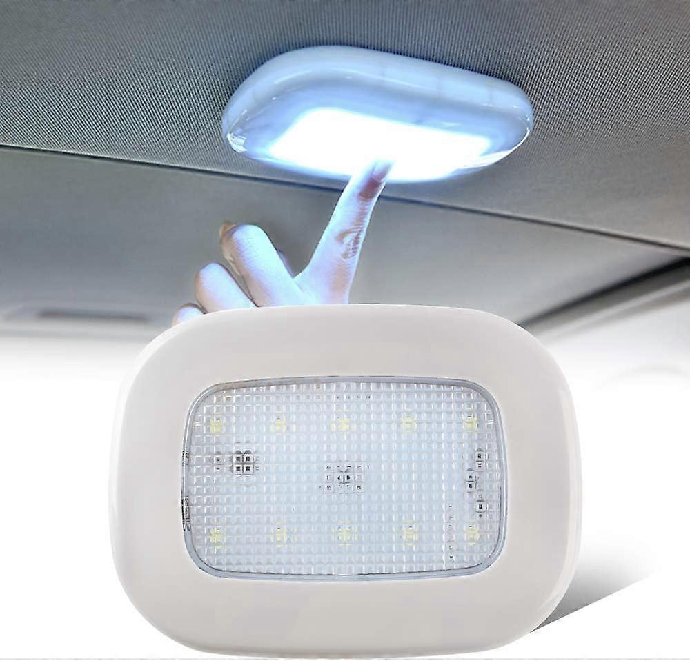 2Pcs Auto Car Lamps LED Wireless Push Button Dome Ceiling Light USB Rechargeable Universal Switch Internal Reading Light(White Light)