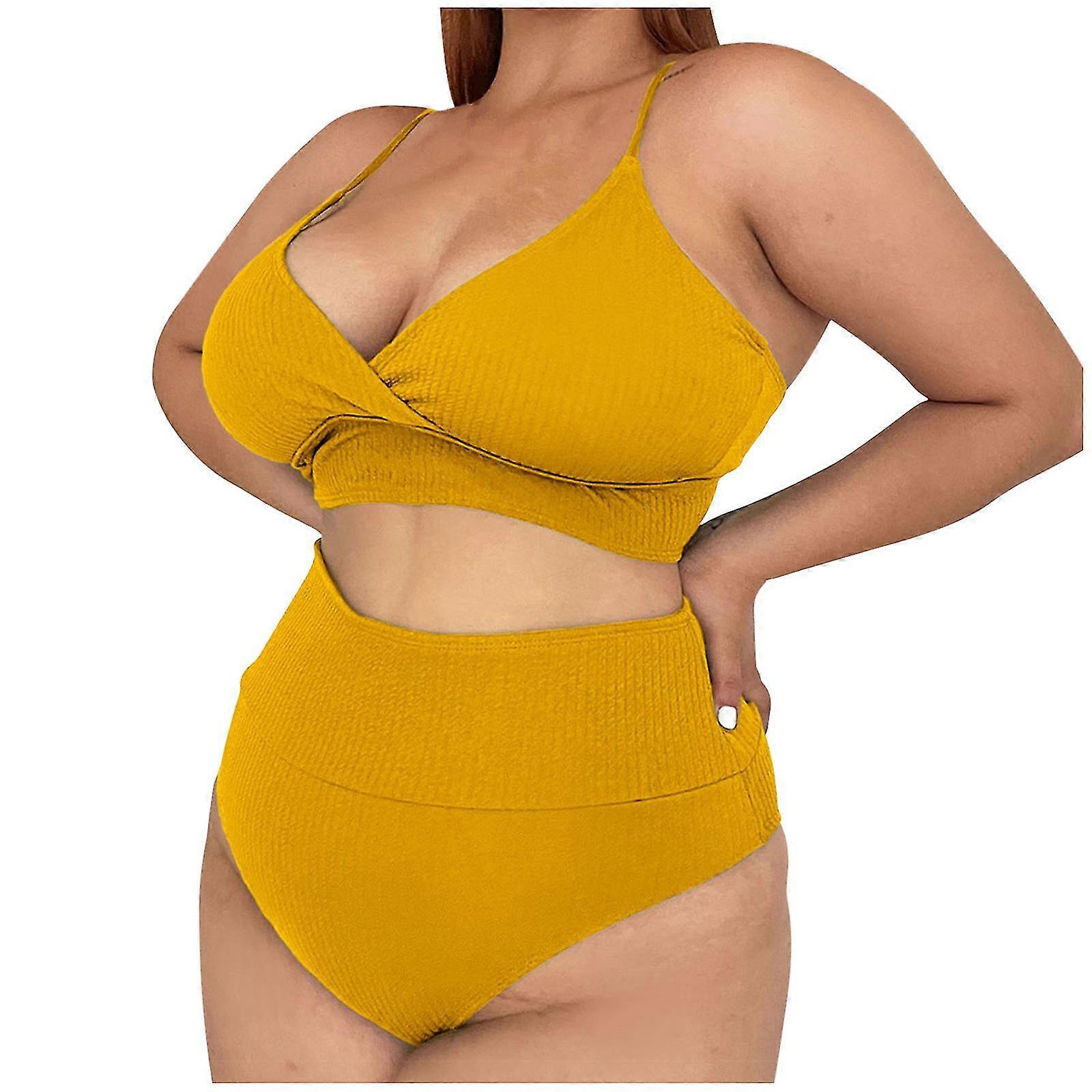 Femmes Plus Size Mode Sexy Maillot de Bain Solide Bikini Set Deux Pices Costume