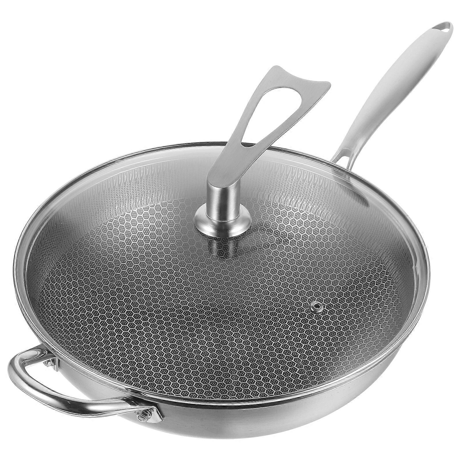 Stainless Steel Wok Honeycomb Structure Frying Pan Chinese Wok with Lid for Home