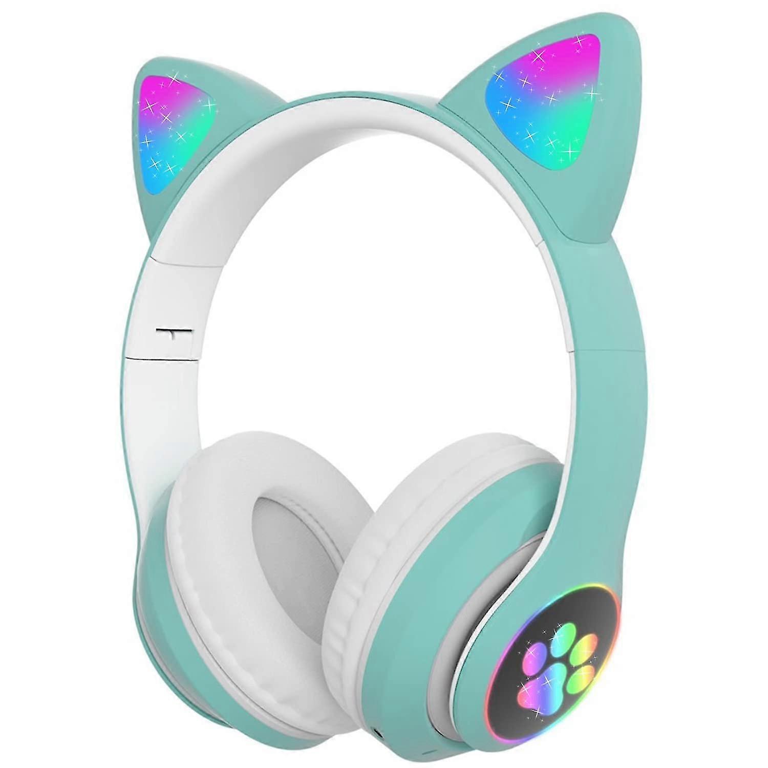 Cat Ear Headphone Foldable Bluetooth Flashing Led Light Up Wireless Over Ear Headset With Microphone Compatible