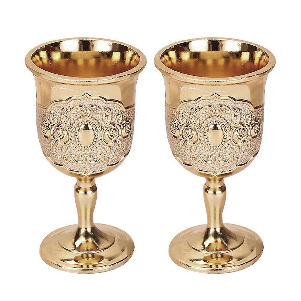 2pcs European Style Wine Cups Retro Wine Goblets Whisky Cups for Banquet (Golden)