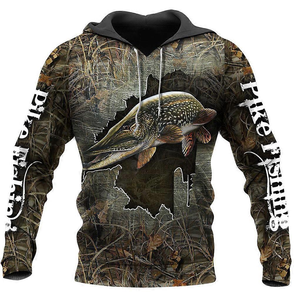Outdoor Go Fishing Clothing Fashion  Animal Print Hoodies For Men Autumn Field Hunting Camouflage Sweatshirts Oversized Pullover
