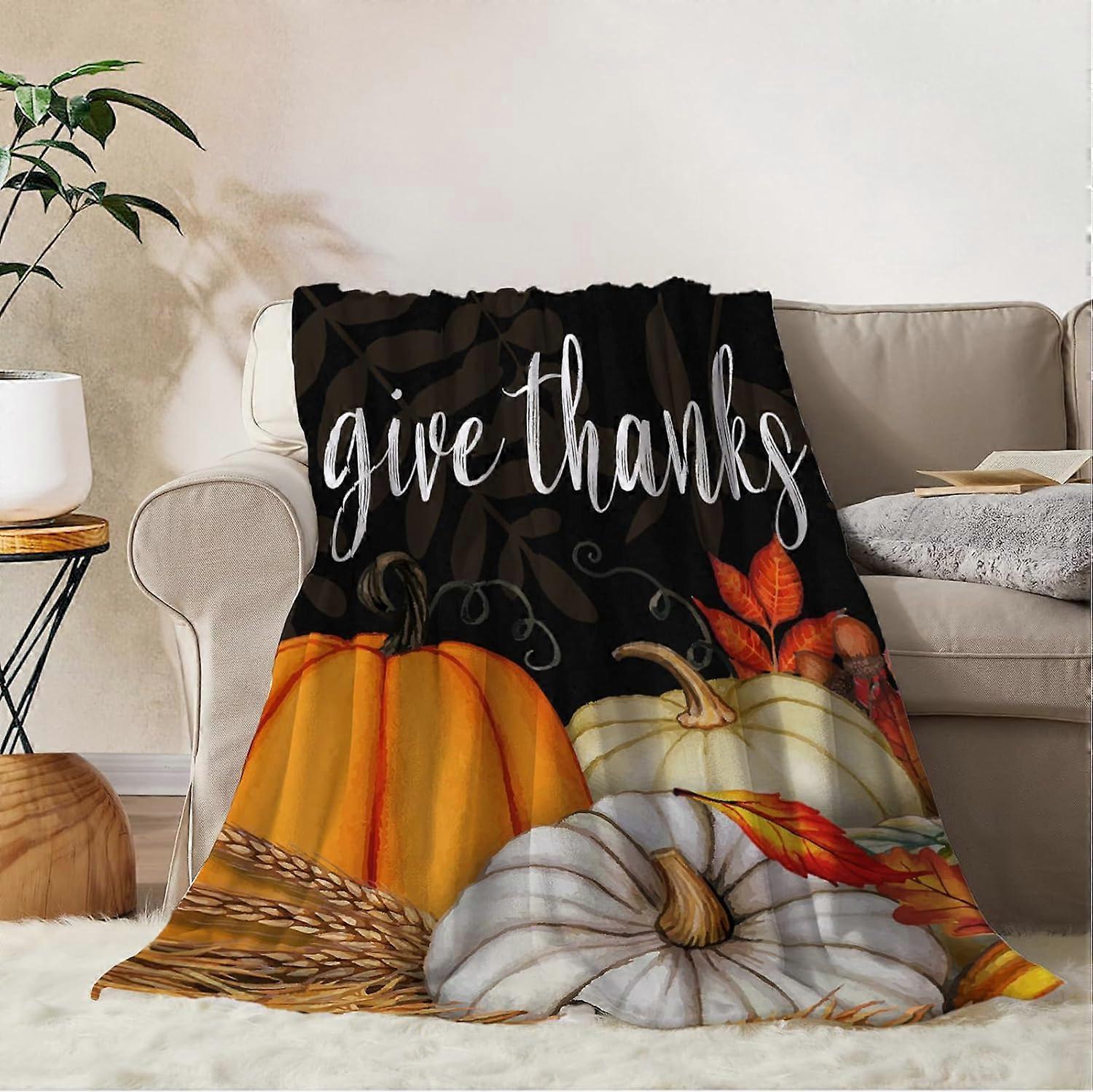 Automne Decoraitve Jeter Couverture Thanksgiving Récolte d’automne Mignon Citrouilles Imprimer Jeter Couverture Canapé Canapé Lit Salon Extérieur Doux Confortable Léger F