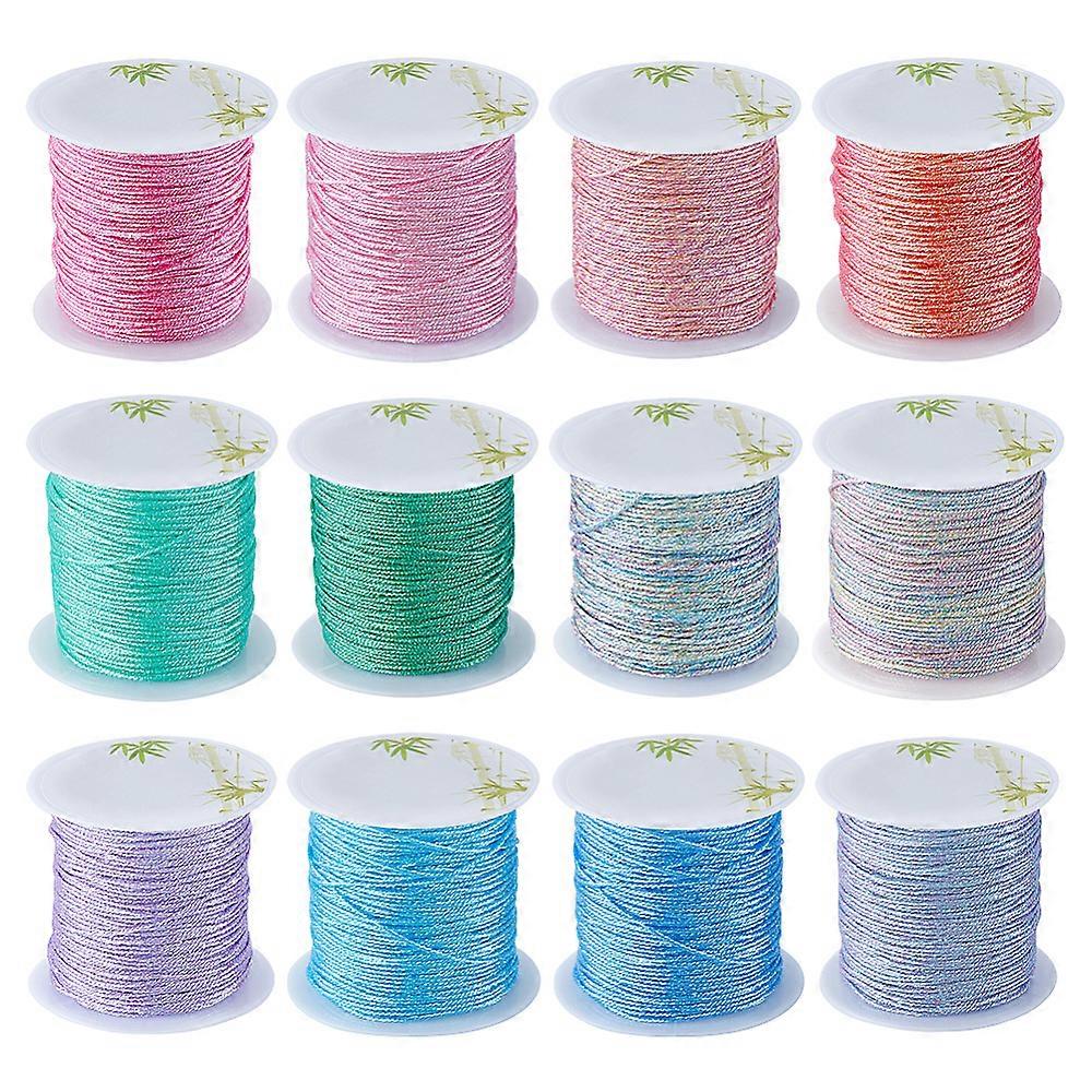 12 Colors 12-Ply 0.8mm Waxed Polyester Cord Thread Chinese Knotting Cord Glitter Wax Coated Gradient Beading String for Jewelry Making Threads Supplie