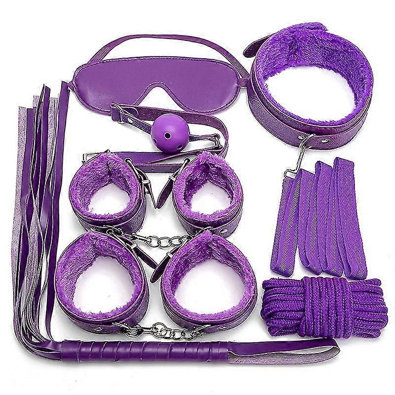 7pcs/set Leather Bodaged Kit Adlt Explay Hndcffs/whps/ball Gg/rope/collr Bdm