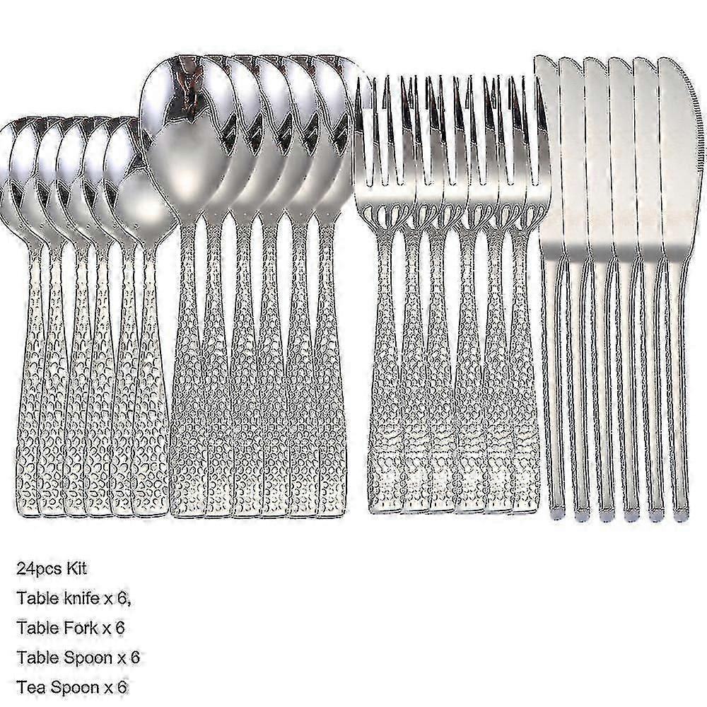 Hammered Silverware Edelstahl Besteck Set Geschirr Messer Gabel