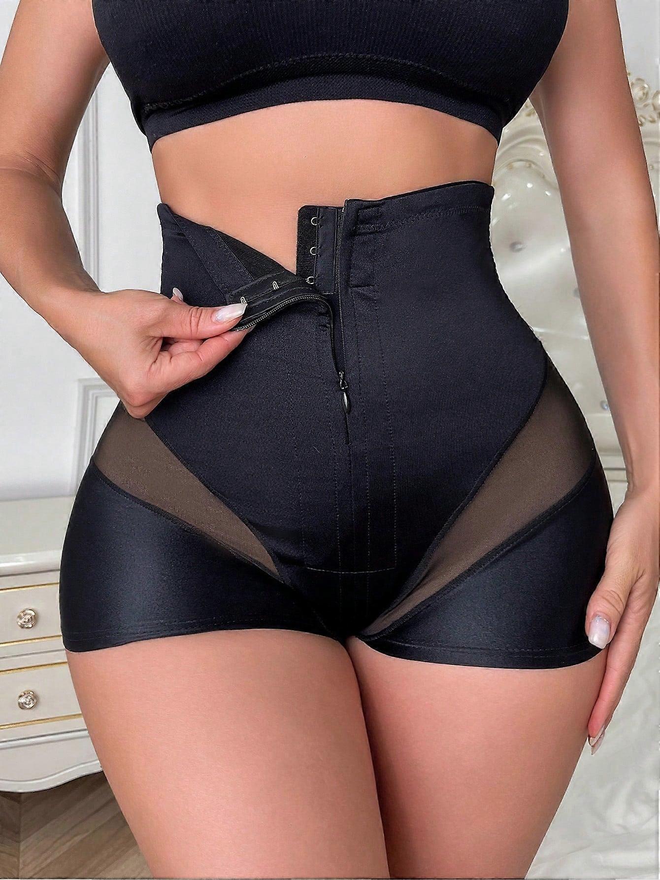 Women's Contrast Mesh Shapewear Panty With Zip Front
