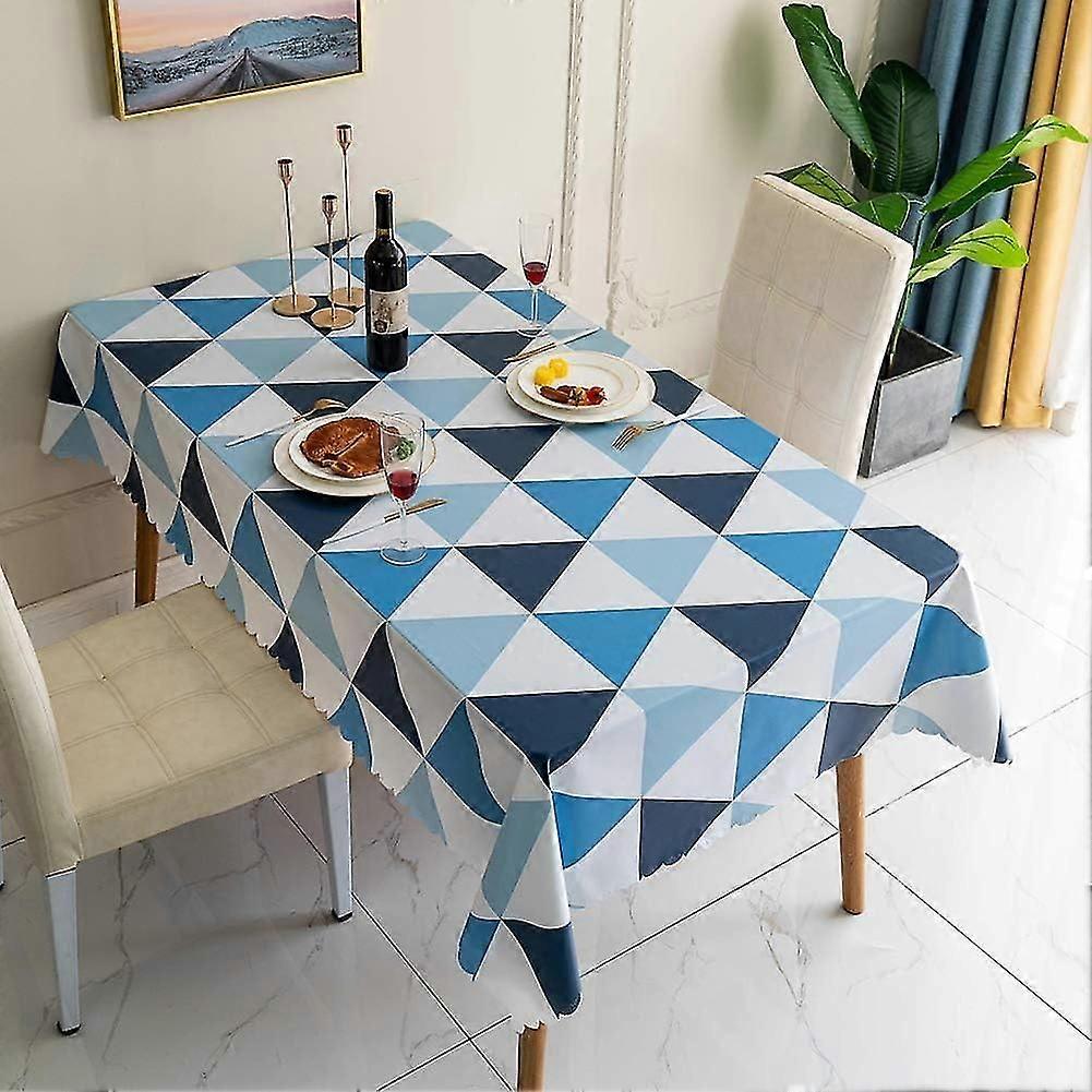Tablecloths Rectangular PVC Tablecloth Wipeable Waterproof Table Cloth Easy Clean Nordic Style Triangular Lattice Tablecloth (Blue, 120120cm)