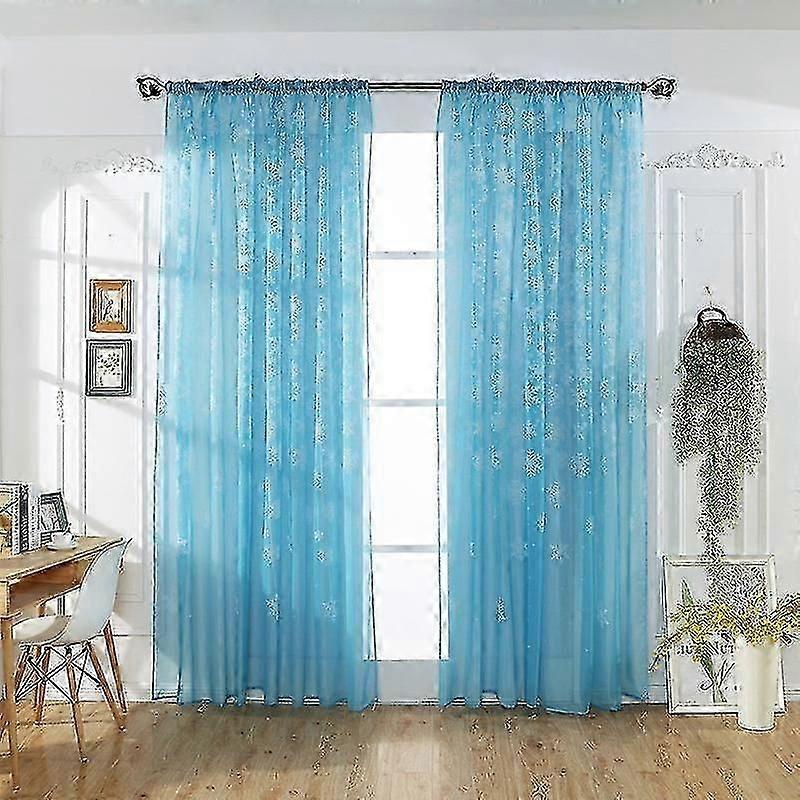 1x2.7m Home Curtain Gauze Polyester Drape With Snowflake Decor - Red