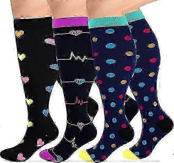 3 Pair Plus Size Compression Socks for Women and Men, 20-30 mmHg Extra Large Wide Calf Knee High Compression Stockings for Circulation