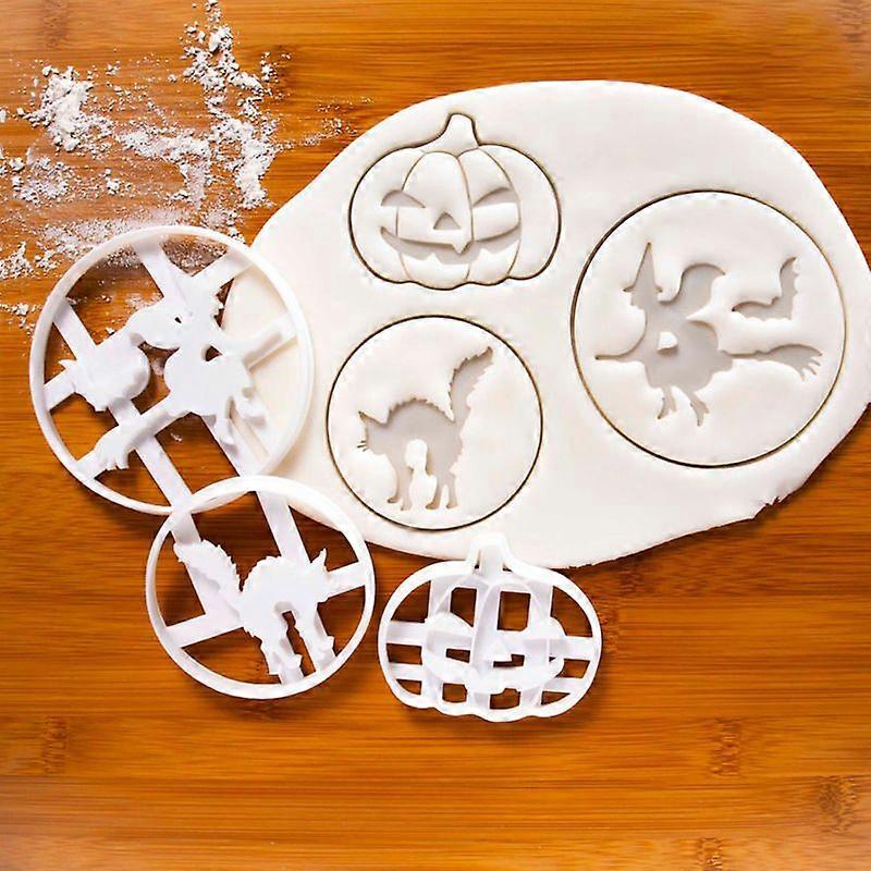 3 Pieces Plastic Halloween Cookie Maker White Baking Tool Pumpkin Witch Black Cat Cookie Mold