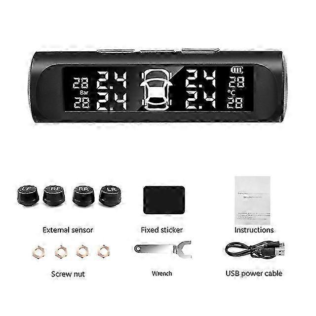 Car Solar Powervehicle Sensors Tire Pressure 4 External S Alarm Digital Display Auto Tester Warning Presssure Monitoring System