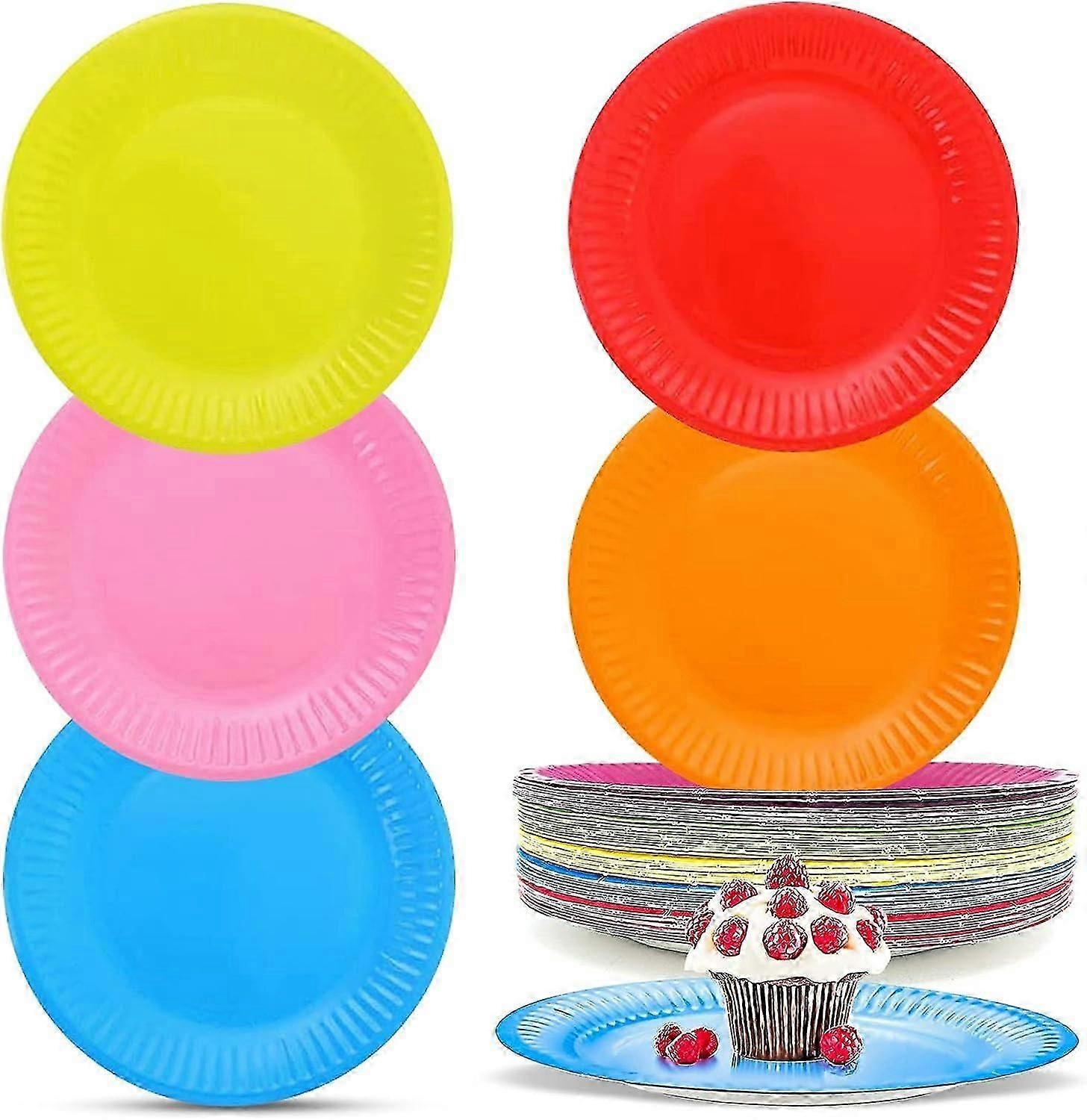 Set of 50 DIY Plates, Round DIY Coloured Paper Plates Disposable Party Plates Multicoloured Biodegradable Paper Plates