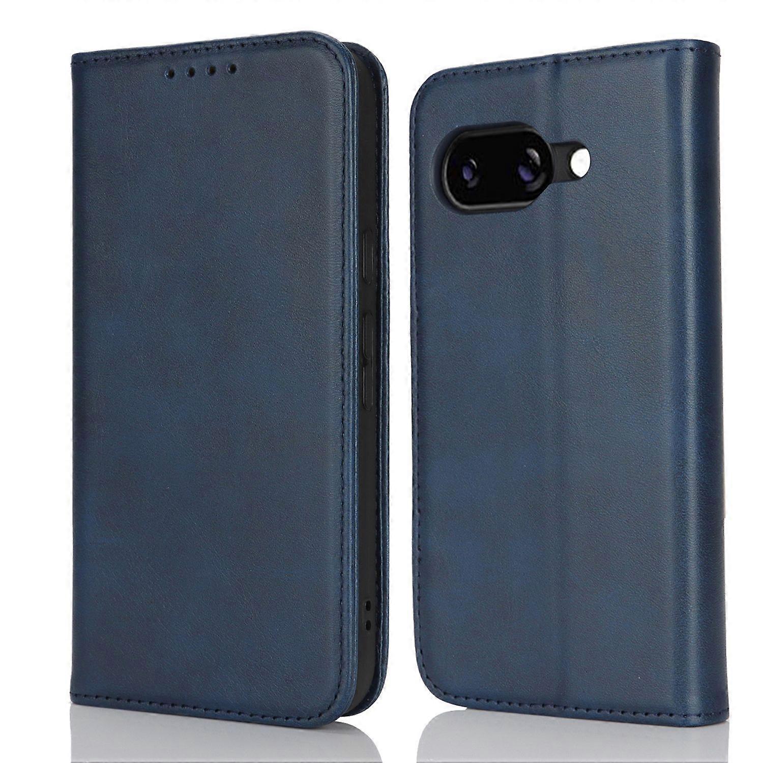 AS For Google Pixel 9a Case PU Leather Calf Textured Magnetic Closing Smart Phone Cover - Dark Blue