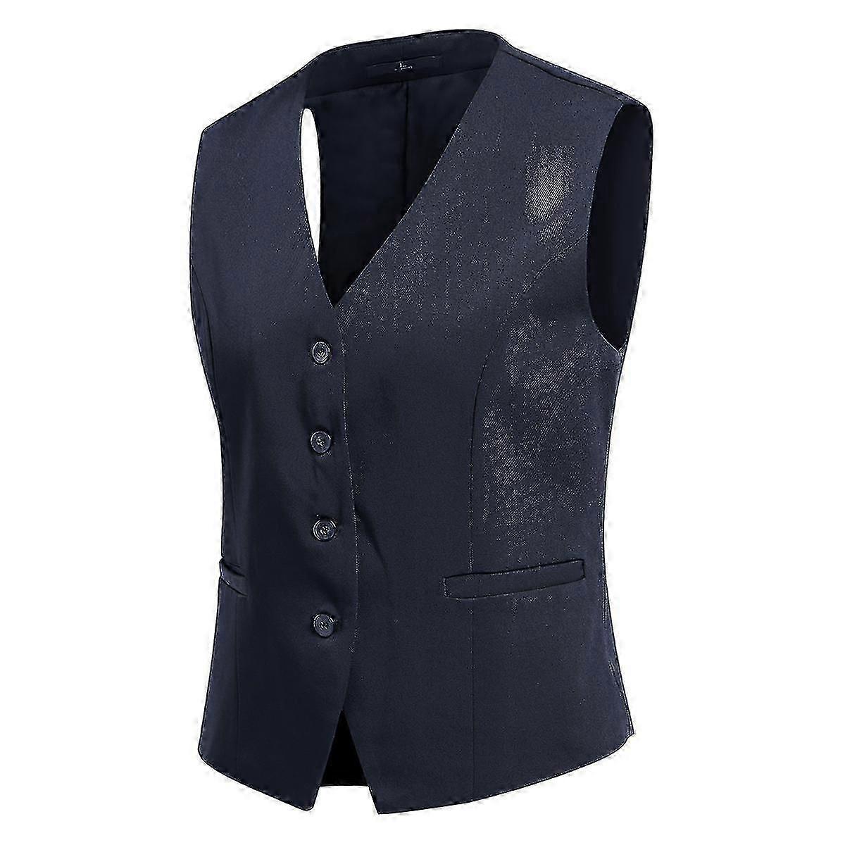 Womens Solid Color Slim Suit Vest V-neck Business Waistcoat