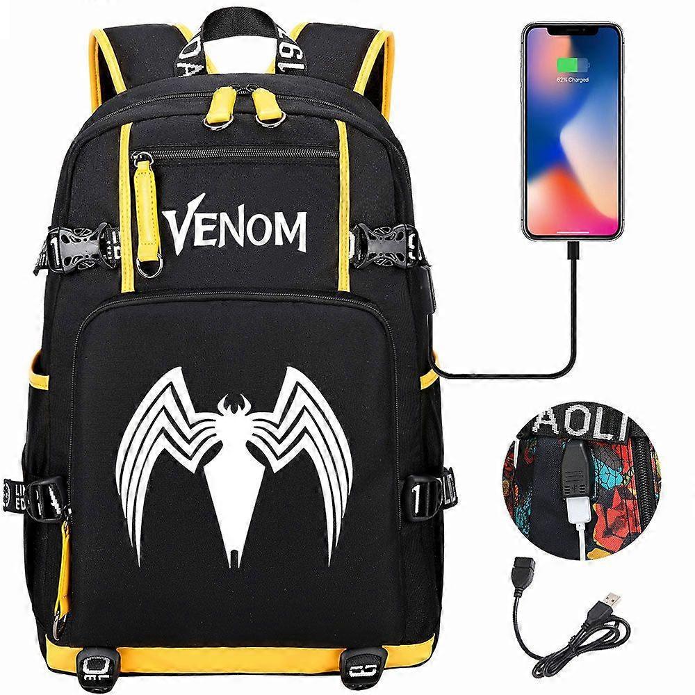 حقيبة كمبيوتر محمول مضيئة Venom للرجال والنساء: طباعة أنيمي ، شحن USB ، أكسفورد ، سفر ، حقائب مدرسية ، مراهقون موتشيلاس