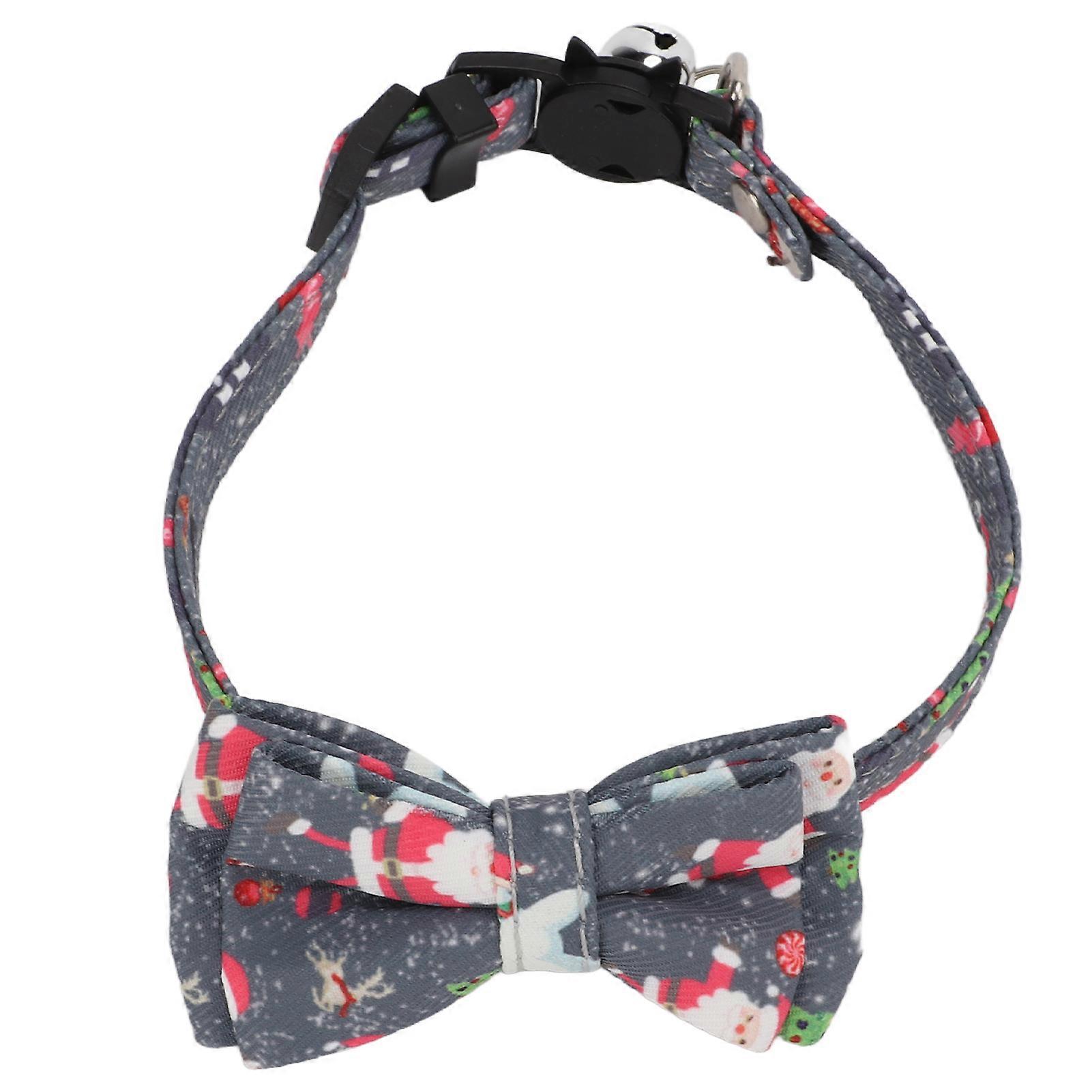 Christmas Cat Collar: Adjustable, Colorful Print Santa - themed with Bells for Small Pets