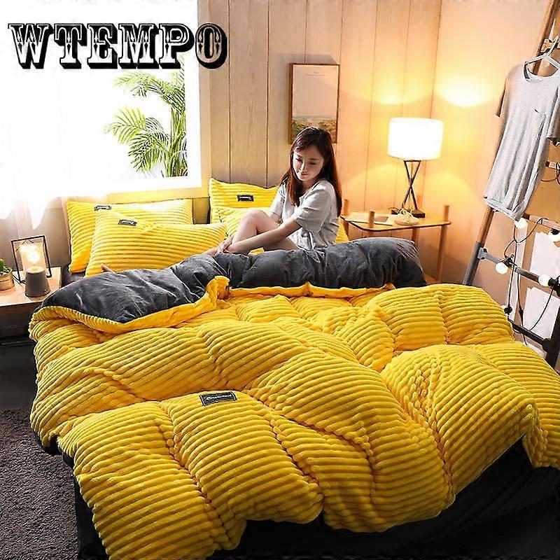 Home Textile Skin-friendly Warm Flannel Solid Color Bedding Bed Linen Quilt Cover Pillowcase