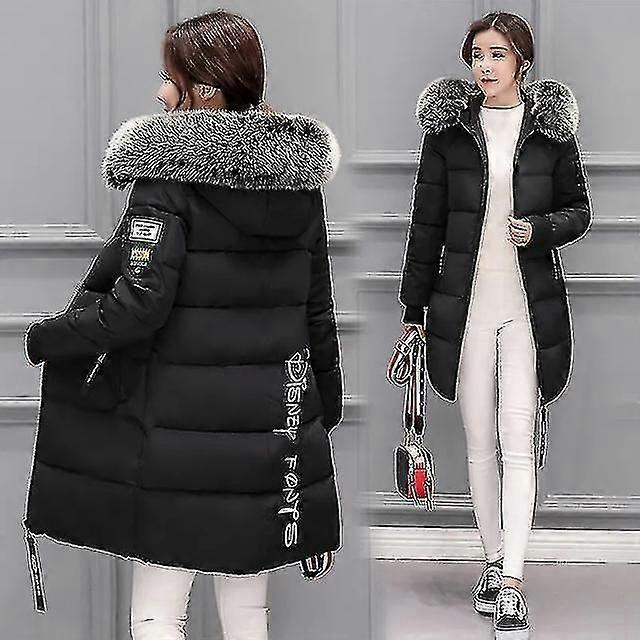 2023 سترة الشتاء النساء سترة طوق الفراء الكبير مقنعين سميكة دافئة طويلة معطف أنثى ملابس غير رسمية أسفل سترة قطنية سترات